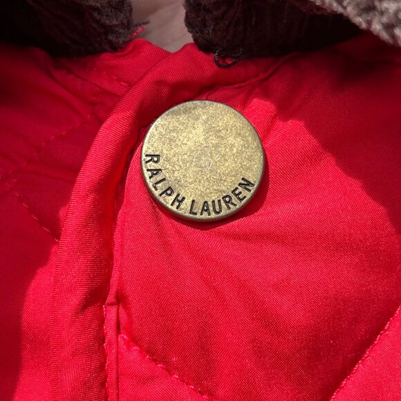 Ralph Lauren Red Quilted Calf Suede Trim Mid Length Barn Jacket Girls Size 12 - Picture 10 of 10